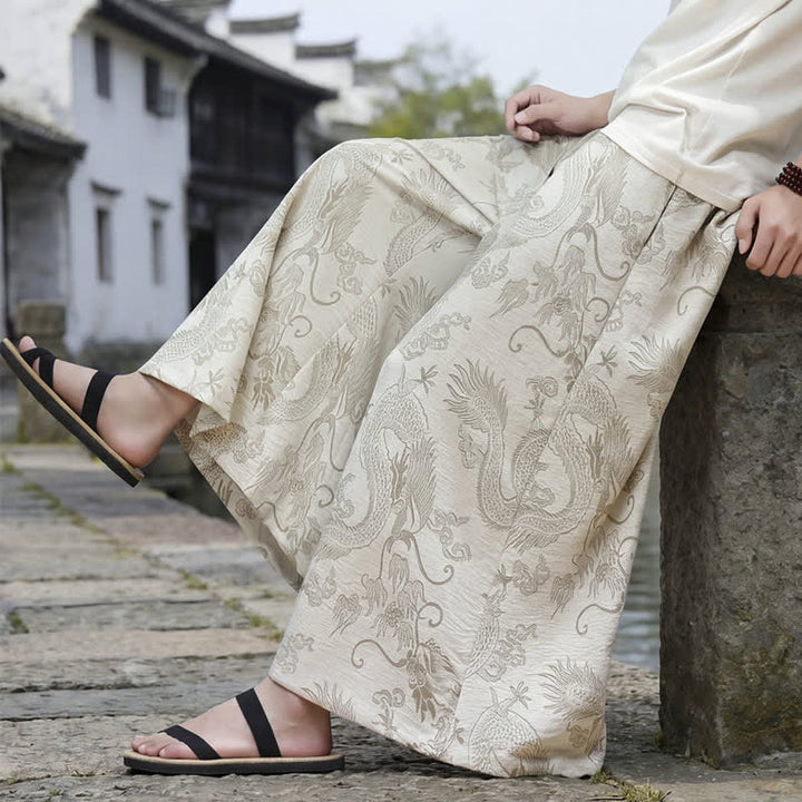 Buddha Stones Letnie, swobodne spodnie męskie w stylu Tang ze ściągaczem i szerokimi nogawkami Dragon Ankle - image 43