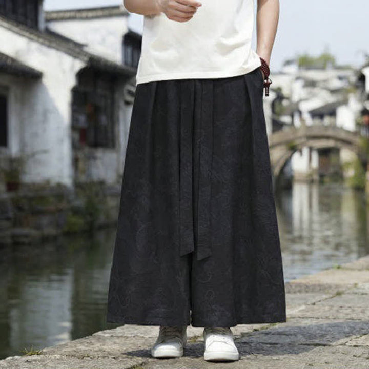 Buddha Stones Letnie, swobodne spodnie męskie w stylu Tang ze ściągaczem i szerokimi nogawkami Dragon Ankle - Czarny - US/UK/AU46， EU56 (5XL) - image 9