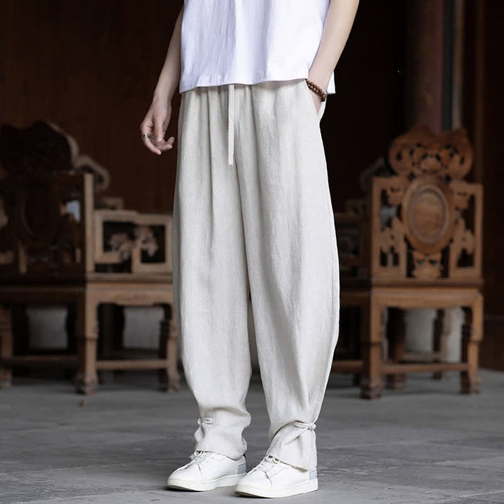 Buddha Stones Letnie, casualowe spodnie vintage z elastycznym ściągaczem i nogawkami do kostek, męskie, zwężane - Biały - US/UK/AU46， EU56 (5XL) - image 0