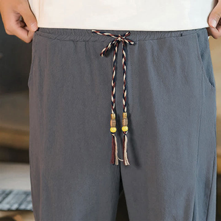 Buddha Stones Letnie, swobodne, minimalistyczne, męskie spodnie ze ściągaczem i kieszenią - image 30