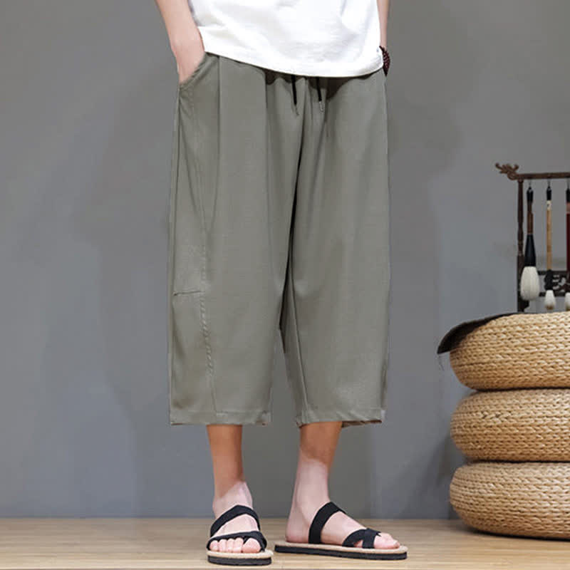 Buddha Stones Letnie, swobodne, minimalistyczne, męskie spodnie ze ściągaczem i kieszenią - image 2