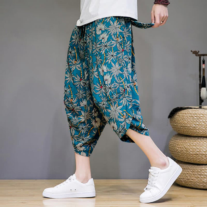 Buddha Stones Letnie, swobodne spodnie capri w stylu boho ze ściągaczem i kwiatowym wzorem, męskie spodnie haremowe z kieszenią - Ciemnoturkusowy - US/UK/AU46, EU56 (5XL) - image 12