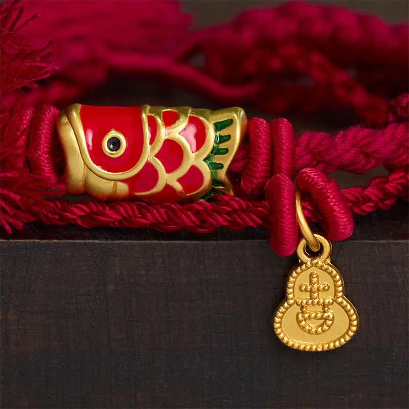 Buddha Stones Bransoletka retro Success z podwójnym sznurkiem i wisiorkiem w kształcie ryby Koi - image 3