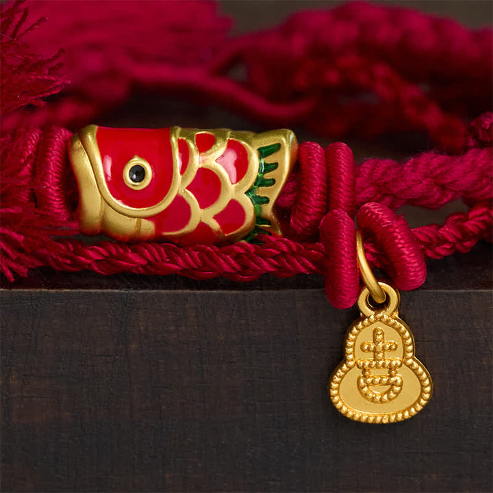 Buddha Stones Bransoletka retro Success z podwójnym sznurkiem i wisiorkiem w kształcie ryby Koi - image 3