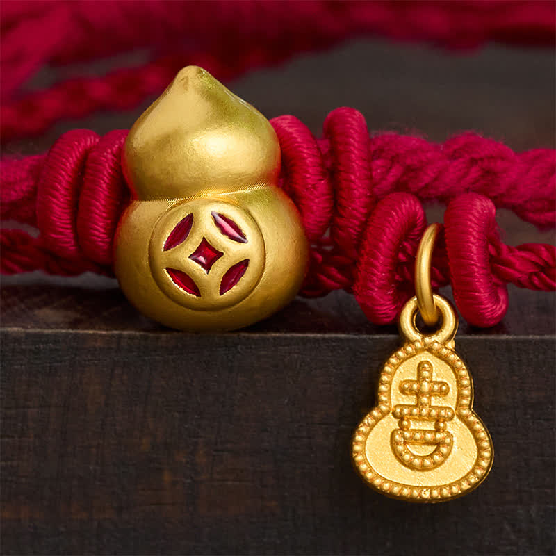 Buddha Stones Bransoletka z podwójnym sznurkiem w kształcie chińskiej monety i wisiorka z tykwy ze stopu metali - image 3