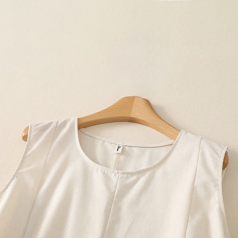 Buddha Stones Letni, minimalistyczny, podstawowy, jednolity top bez rękawów z okrągłym dekoltem, damski T-shirt bez rękawów - image 7