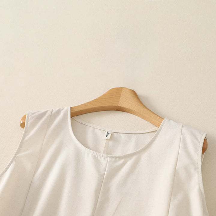 Buddha Stones Letni, minimalistyczny, podstawowy, jednolity top bez rękawów z okrągłym dekoltem, damski T-shirt bez rękawów - image 7