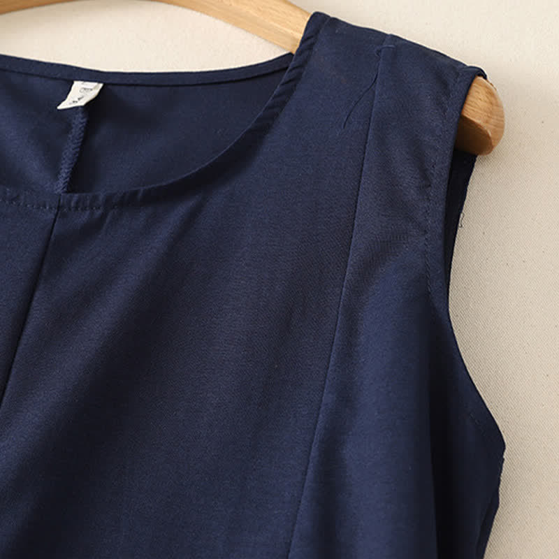 Buddha Stones Letni, minimalistyczny, podstawowy, jednolity top bez rękawów z okrągłym dekoltem, damski T-shirt bez rękawów - image 2