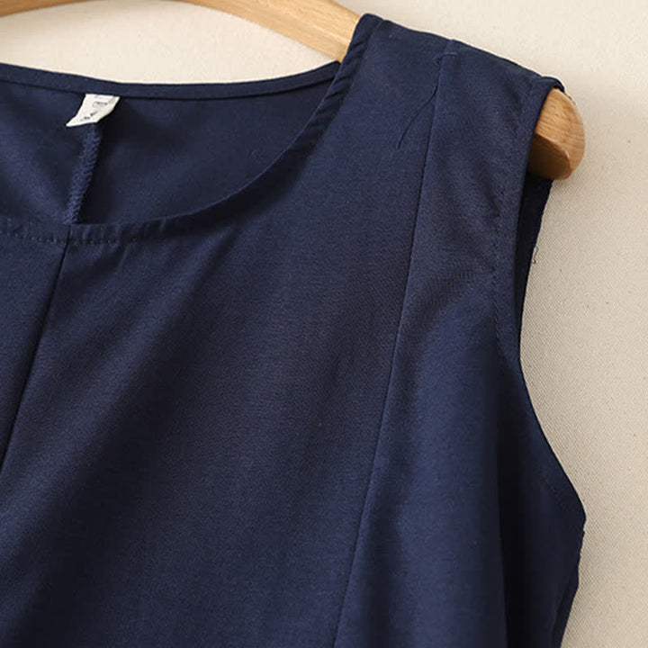 Buddha Stones Letni, minimalistyczny, podstawowy, jednolity top bez rękawów z okrągłym dekoltem, damski T-shirt bez rękawów - image 2