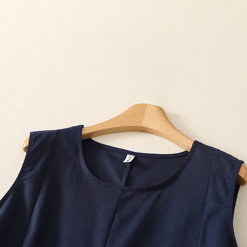 Buddha Stones Letni, minimalistyczny, podstawowy, jednolity top bez rękawów z okrągłym dekoltem, damski T-shirt bez rękawów - image 1