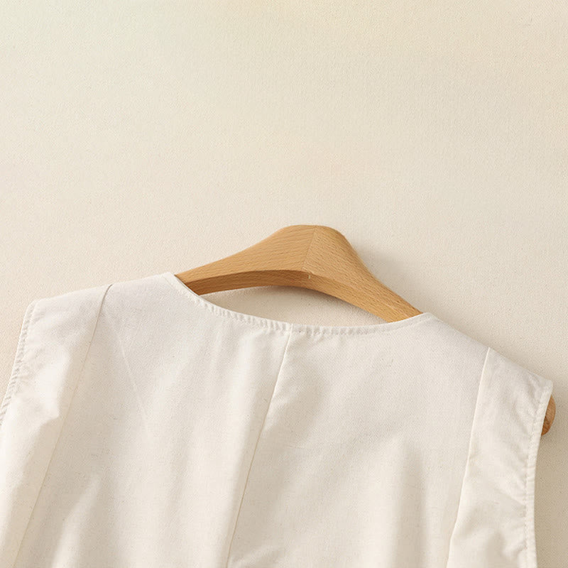 Buddha Stones Letni, minimalistyczny, podstawowy, jednolity top bez rękawów z okrągłym dekoltem, damski T-shirt bez rękawów - image 8