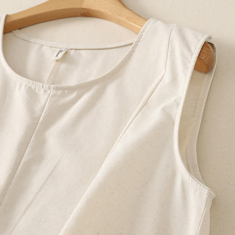 Buddha Stones Letni, minimalistyczny, podstawowy, jednolity top bez rękawów z okrągłym dekoltem, damski T-shirt bez rękawów - image 9