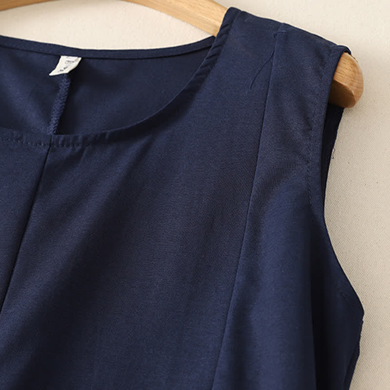 Buddha Stones Letni, minimalistyczny, podstawowy, jednolity top bez rękawów z okrągłym dekoltem, damski T-shirt bez rękawów - image 3