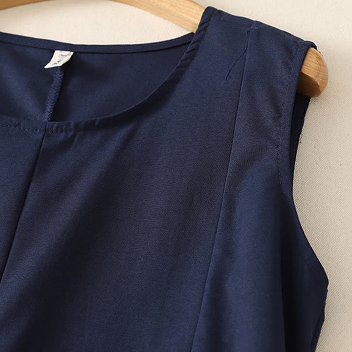 Buddha Stones Letni, minimalistyczny, podstawowy, jednolity top bez rękawów z okrągłym dekoltem, damski T-shirt bez rękawów - image 3
