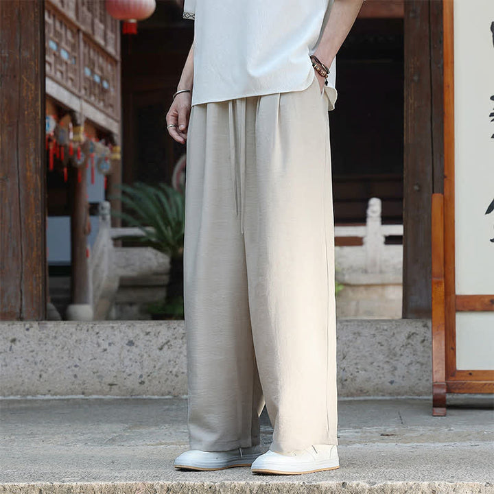 Buddha Stones Letnie, swobodne, minimalistyczne spodnie męskie z prostą nogawką i elastyczną talią, ściągaczem i kieszenią - image 1