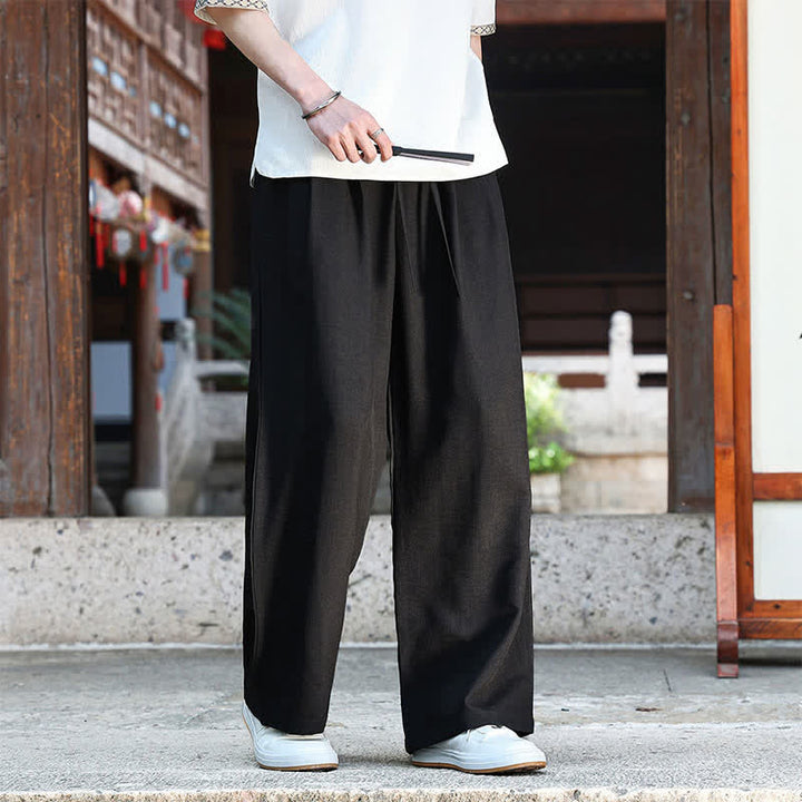 Buddha Stones Letnie, swobodne, minimalistyczne spodnie męskie z prostą nogawką i elastyczną talią, ściągaczem i kieszenią - image 10