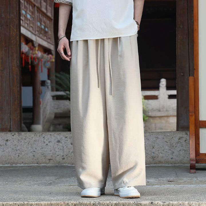 Buddha Stones Letnie, swobodne, minimalistyczne spodnie męskie z prostą nogawką i elastyczną talią, ściągaczem i kieszenią - image 3