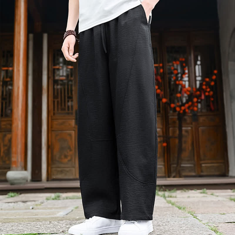Buddha Stones Letnie, swobodne, minimalistyczne spodnie męskie ze ściągaczem i prostą nogawką, z kieszenią i sznurkiem do kostek - image 10