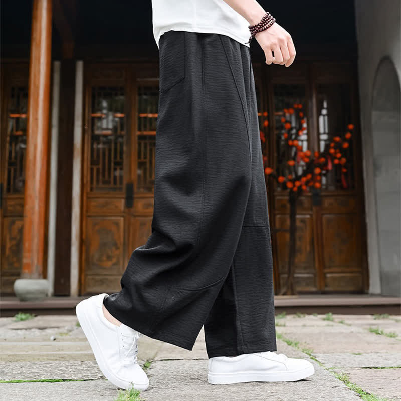 Buddha Stones Letnie, swobodne, minimalistyczne spodnie męskie ze ściągaczem i prostą nogawką, z kieszenią i sznurkiem do kostek - image 11