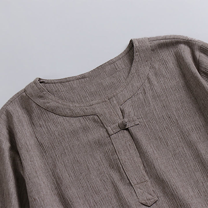 Buddha Stones Letnie koszule męskie w stylu Tang, z okrągłym dekoltem i krótkim rękawem, w stylu casual Pankou - image 2