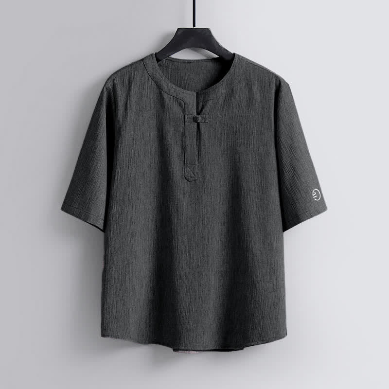 Buddha Stones Letnie koszule męskie w stylu Tang, z okrągłym dekoltem i krótkim rękawem, w stylu casual Pankou - LightSlateGray - US/UK/AU54， EU64 (9XL) - image 8