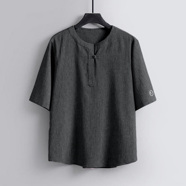 Buddha Stones Letnie koszule męskie w stylu Tang, z okrągłym dekoltem i krótkim rękawem, w stylu casual Pankou - LightSlateGray - US/UK/AU54， EU64 (9XL) - image 8