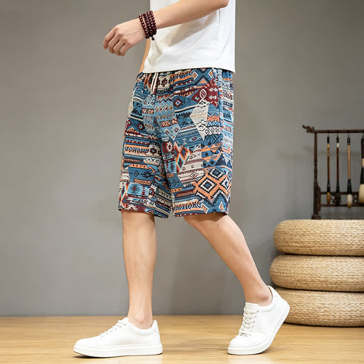 Szorty męskie Buddha Stones Summer Casual Boho ze ściągaczem i geometrycznym wzorem i kieszeniami - image 1