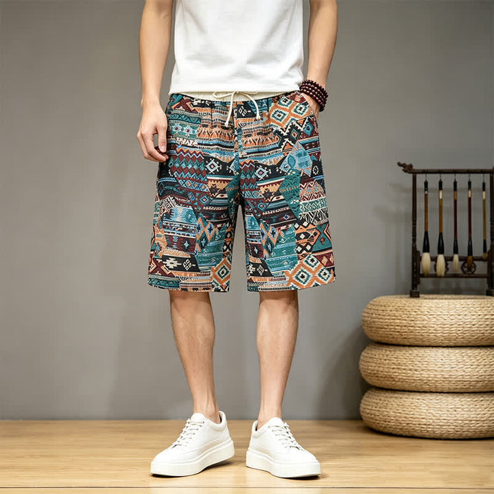 Szorty męskie Buddha Stones Summer Casual Boho ze ściągaczem i geometrycznym wzorem i kieszeniami - Ciemnocyjanowy - US/UK/AU46, EU56 (5XL) - image 11