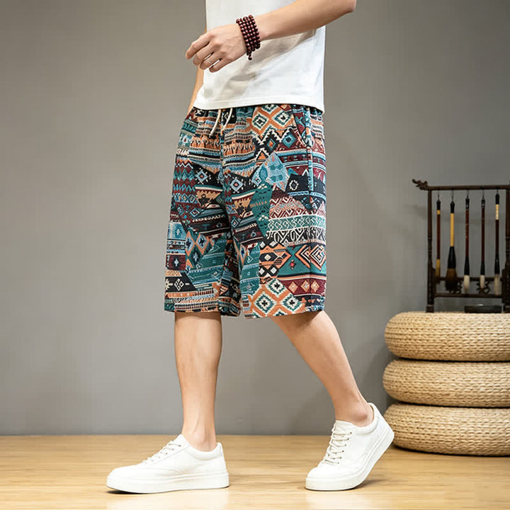 Szorty męskie Buddha Stones Summer Casual Boho ze ściągaczem i geometrycznym wzorem i kieszeniami - image 12