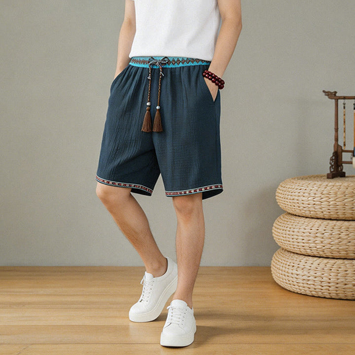 Męskie szorty bermudy Buddha Stones Summer Boho Casual ze ściągaczem i geometrycznymi kieszeniami - image 9