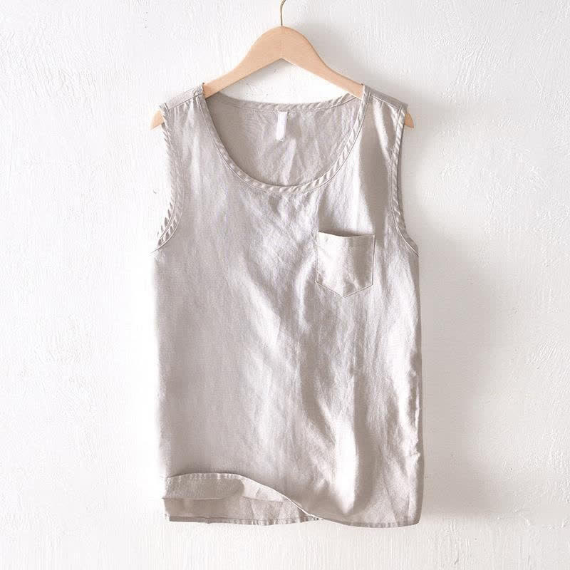 Buddha Stones Letni, swobodny, minimalistyczny, jednolity top męski bez rękawów z kieszenią naszywaną - Bielizna - US/UK/AU42, EU52 (3XL) - image 4