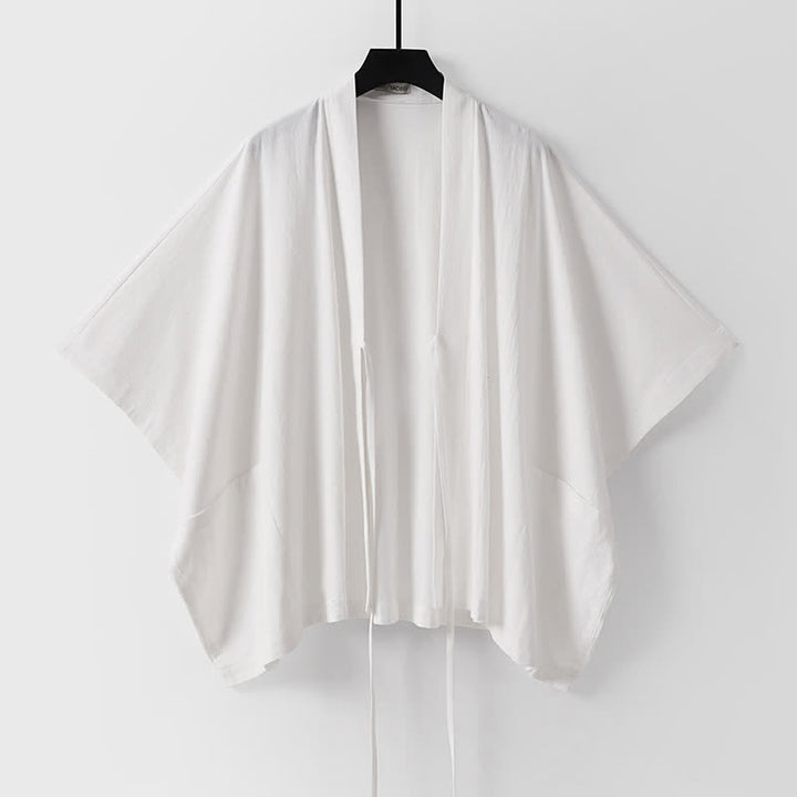Buddha Stones Letnie, minimalistyczne, sznurowane, męskie kimono z krótkim rękawem i kieszeniami - image 14