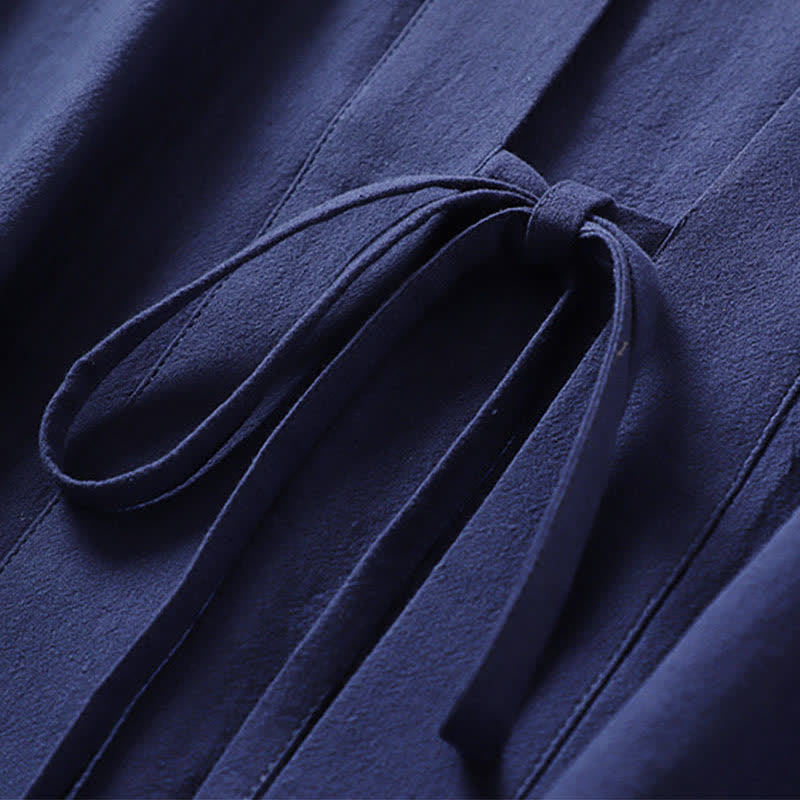 Buddha Stones Letnie, minimalistyczne, sznurowane, męskie kimono z krótkim rękawem i kieszeniami - image 9