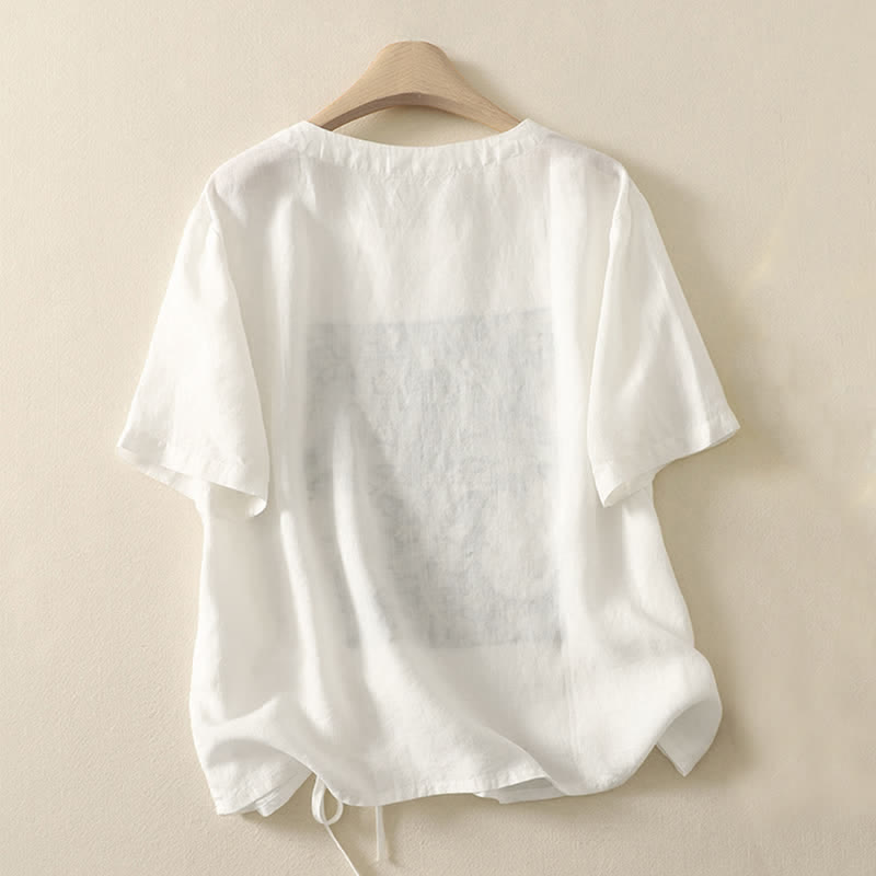 Buddha Stones Letnie, swobodne, vintage'owe, damskie koszulki z krótkim rękawem, ze ściągaczem i abstrakcyjnymi kwiatami - image 15
