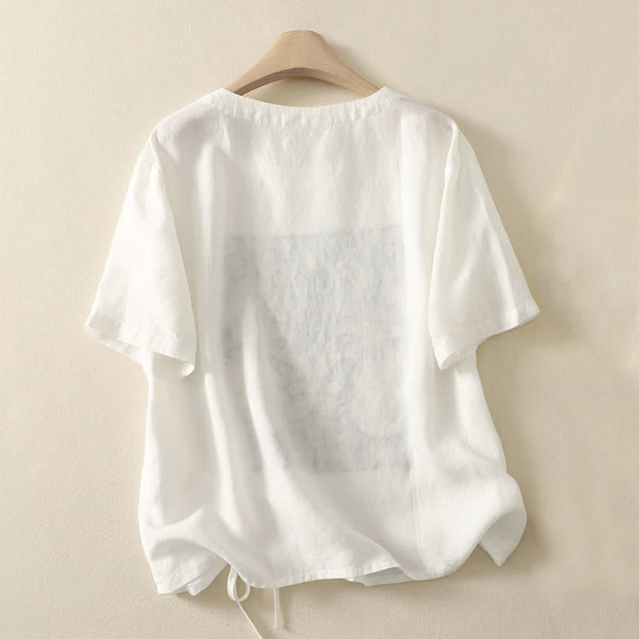 Buddha Stones Letnie, swobodne, vintage'owe, damskie koszulki z krótkim rękawem, ze ściągaczem i abstrakcyjnymi kwiatami - image 15