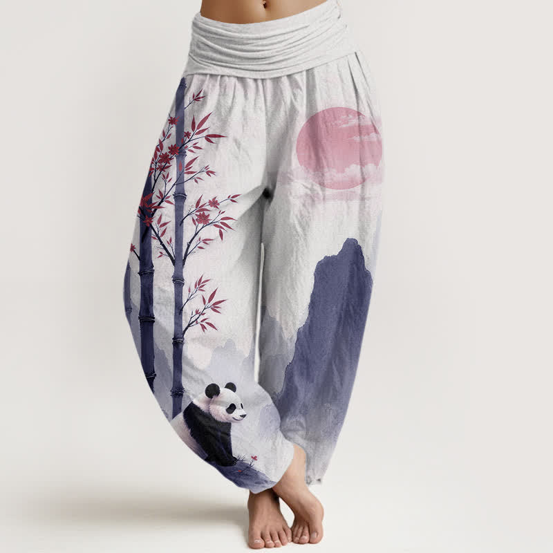 Buddha Stones Spodnie damskie typu harem z elastyczną talią i wzorem pandy z bambusa i bawełny - Biały - US16, UK/AU20, EU48 (3XL) - image 8