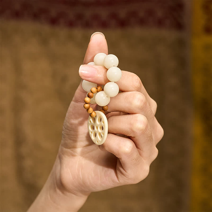 Buddha Stones Wisiorek z białymi nasionami bodhi i korzeniem lotosu, koraliki do medytacji, dekoracje szczęścia - image 4