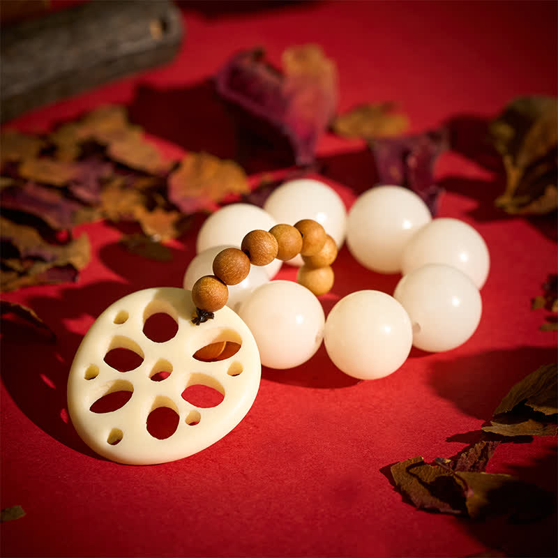 Buddha Stones Wisiorek z białymi nasionami bodhi i korzeniem lotosu, koraliki do medytacji, dekoracje szczęścia - image 3