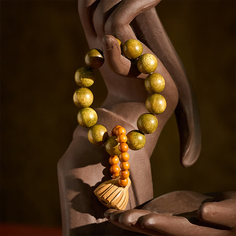 Buddha Stones Zielone, ręcznie polerowane, lecznicze koraliki do medytacji z drewna sandałowego i lotosu - image 1