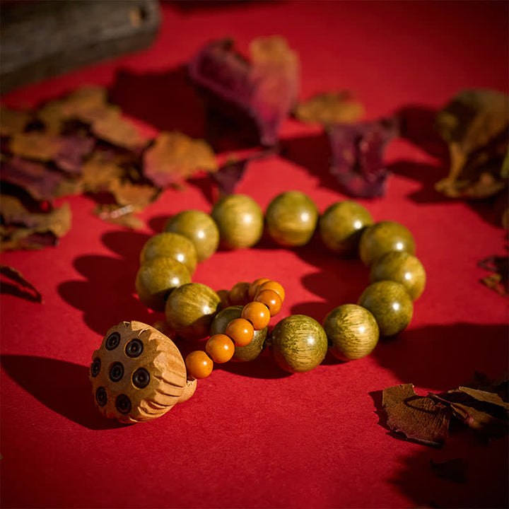 Buddha Stones Zielone, ręcznie polerowane, lecznicze koraliki do medytacji z drewna sandałowego i lotosu - image 3
