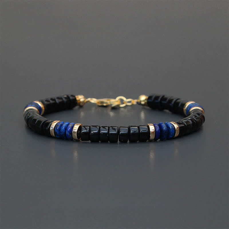 Buddha Stones Bransoletka z koralików Truth Cube z lapis lazuli i czarnego onyksu - Lapis Lazuli (Mądrość ♥ Prawda) (Obwód nadgarstka: 18-19 cm) - image 0