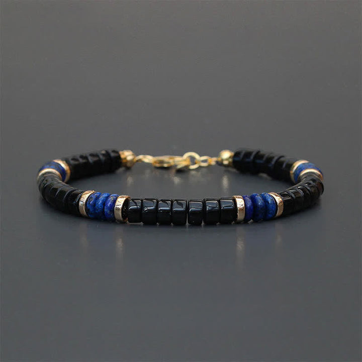 Buddha Stones Bransoletka z koralików Truth Cube z lapis lazuli i czarnego onyksu - Lapis Lazuli (Mądrość ♥ Prawda) (Obwód nadgarstka: 18-19 cm) - image 0