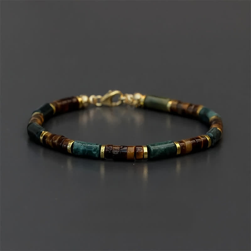 Bransoletka mądrości z Buddha Stones , lapis lazuli, indyjskiego agatu i cylindrycznych koralików tygrysiego oka - Bez łańcuszka przedłużającego (obwód nadgarstka: 15-16 cm) - image 0