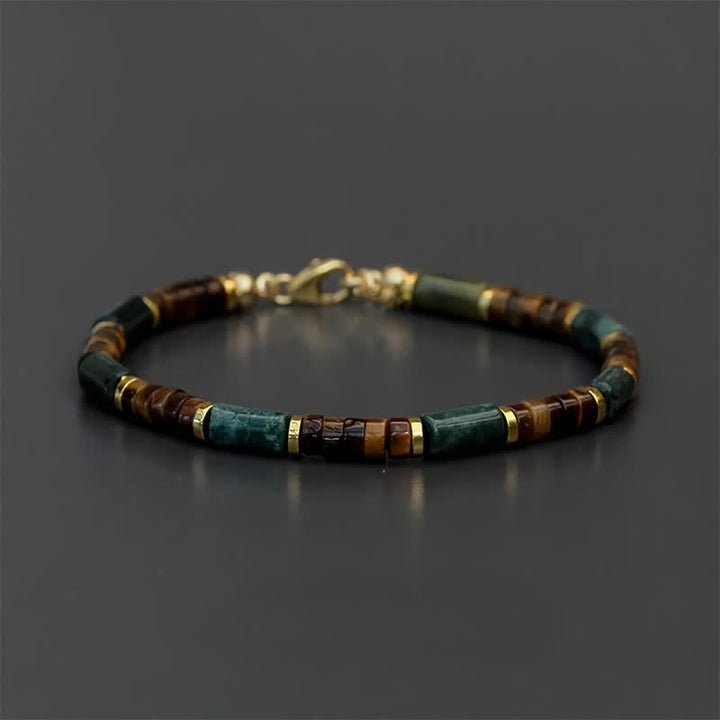 Bransoletka mądrości z Buddha Stones , lapis lazuli, indyjskiego agatu i cylindrycznych koralików tygrysiego oka - Bez łańcuszka przedłużającego (obwód nadgarstka: 15-16 cm) - image 0