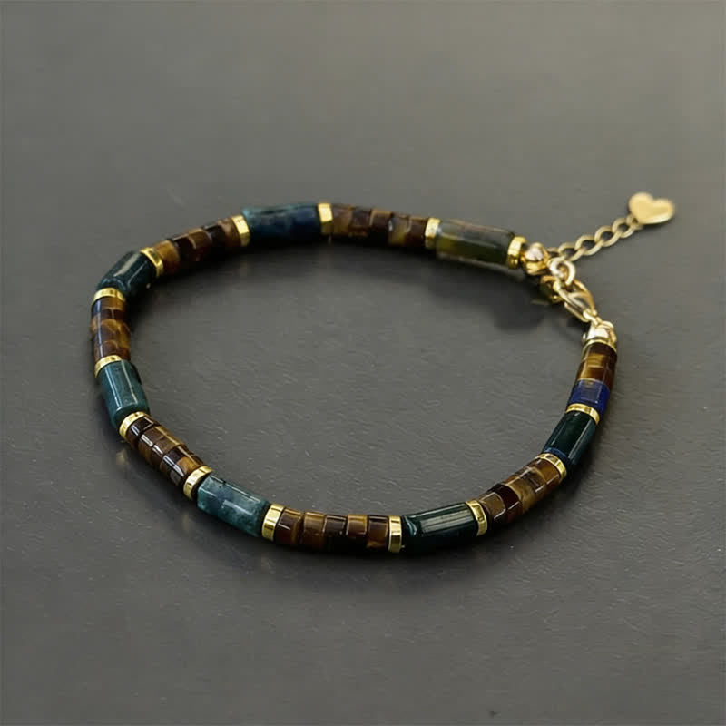 Bransoletka mądrości z Buddha Stones , lapis lazuli, indyjskiego agatu i cylindrycznych koralików tygrysiego oka - Z łańcuszkiem przedłużającym (obwód nadgarstka: 16-18 cm) - image 1