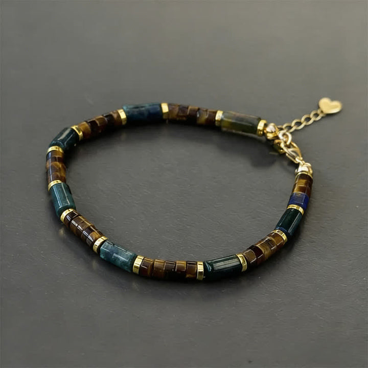 Bransoletka mądrości z Buddha Stones , lapis lazuli, indyjskiego agatu i cylindrycznych koralików tygrysiego oka - Z łańcuszkiem przedłużającym (obwód nadgarstka: 16-18 cm) - image 1
