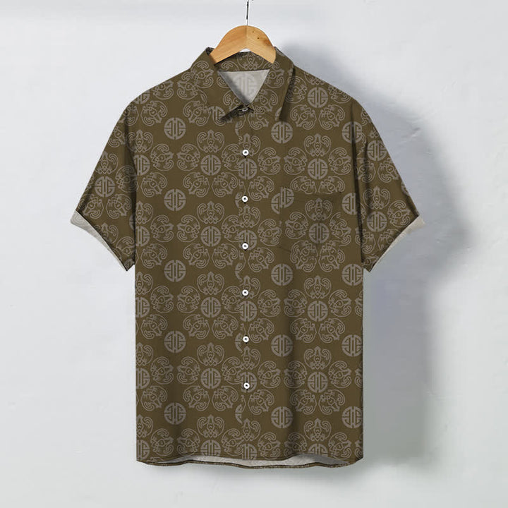 Buddha Stones Koszula męska z krótkim rękawem, oddychająca, z geometrycznym wzorem i medalionem w stylu vintage - DarkGoldenrod - US/UK/AU48， EU58 (4XL) - image 7