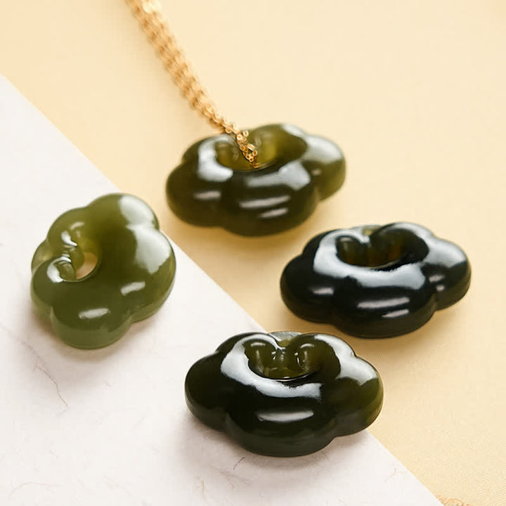 Buddha Stones Naszyjnik z jadeitu z kłódką w kształcie chmury i wisiorkiem w stylu vintage - image 5