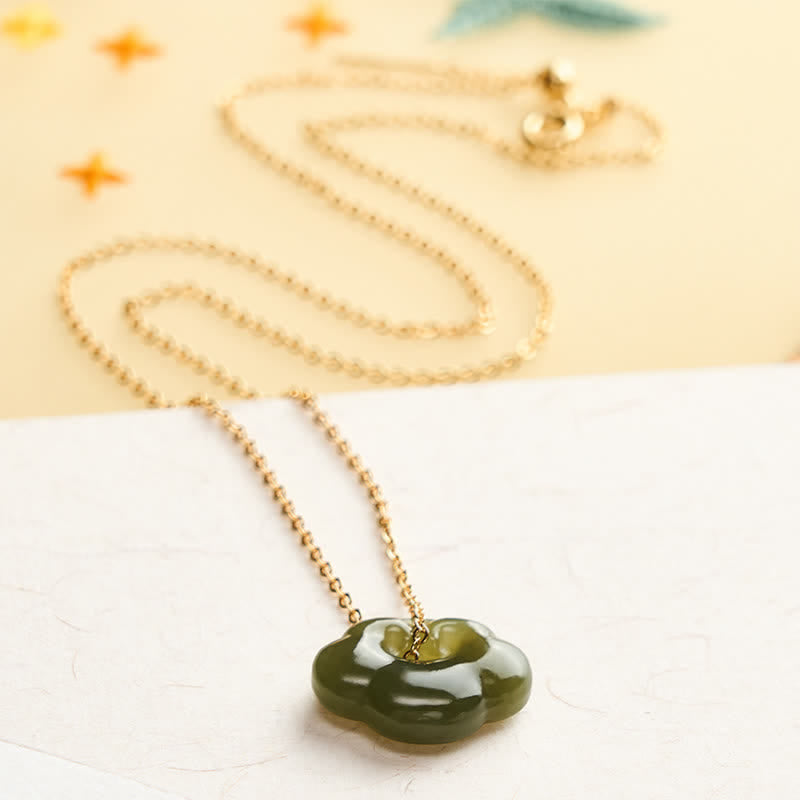 Buddha Stones Naszyjnik z jadeitu z kłódką w kształcie chmury i wisiorkiem w stylu vintage - image 2