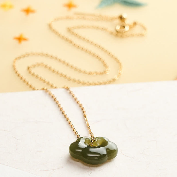 Buddha Stones Naszyjnik z jadeitu z kłódką w kształcie chmury i wisiorkiem w stylu vintage - image 2